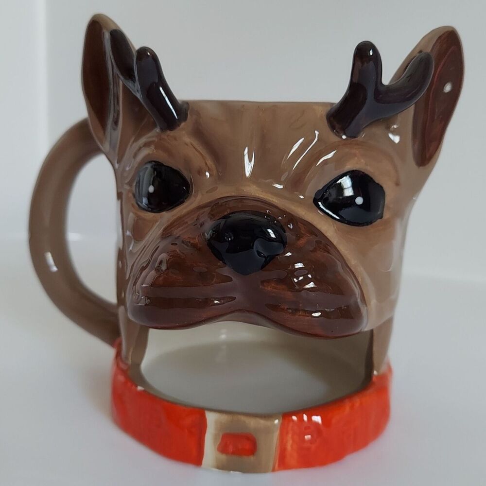 Bulldog Christmas Cookie & Milk Mug Dog Coffee Cup Reindeer Antlers Santa Typo
